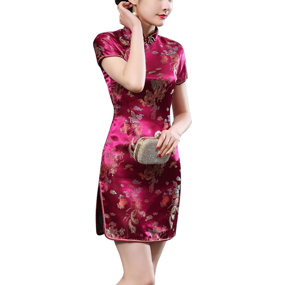 3167 Traditional Cheongsam Costume Print High Slit Side Chinese New Year